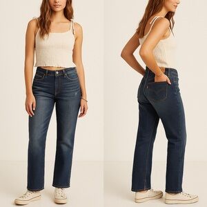 Levi’s Classic Straight Leg Jeans Women’s 14M Dark Wash Stretch Denim